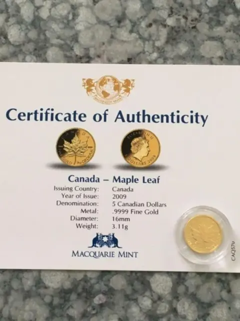 2009 Canada Maple Leaf 1/10oz gold proof coin