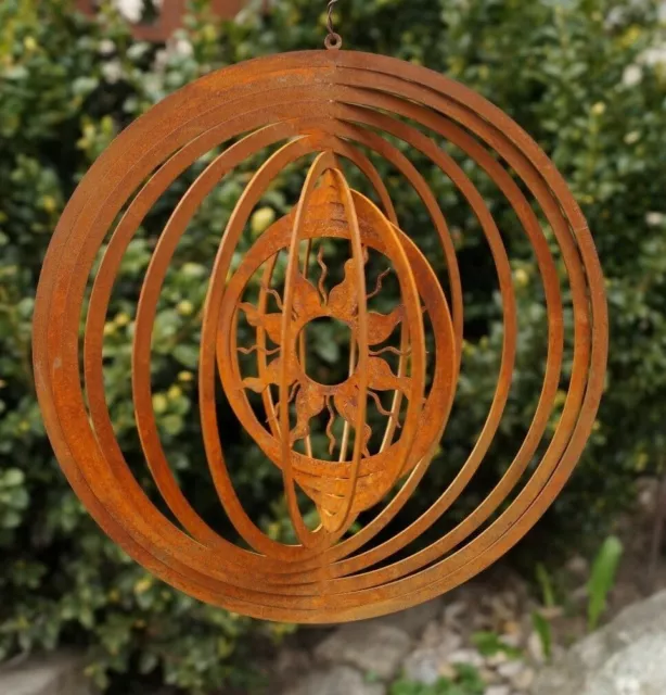 Edelrost Windspiel Sonne Garten Spiralen Fenster 18cm Terrasse Kreis Deko Hänger