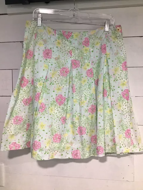 Lilly Pulitzer VTG  Pleated Meadow Skirt Size 10 White, Pink Green Floral