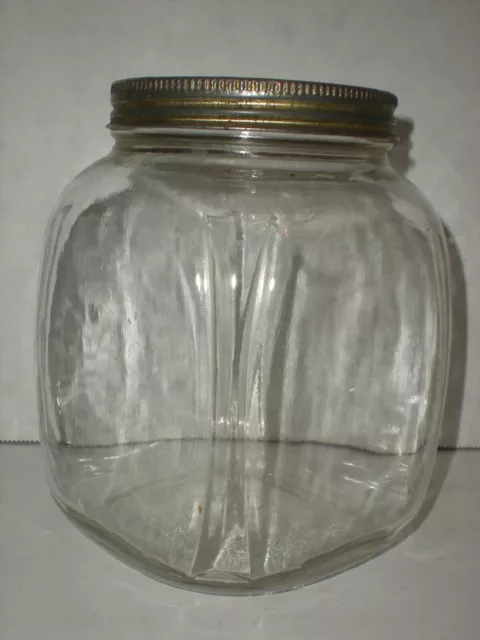 vtg Hoosier Square Glass Jar Ribbed Corner Canister Flour Sugar Spices Coffee n1