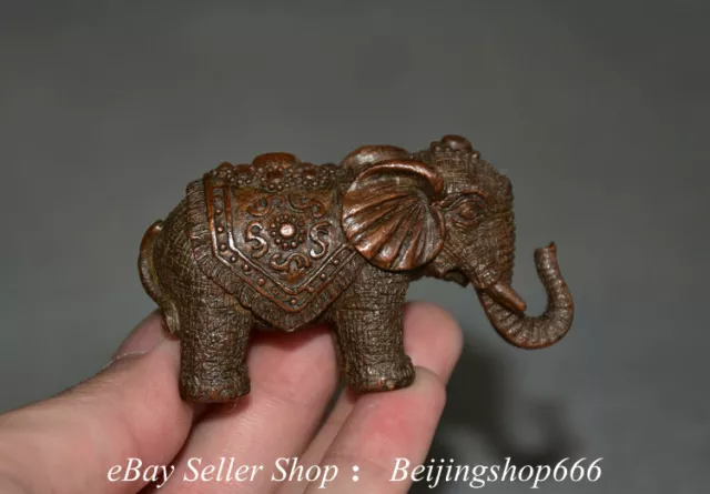 2.6" Exquisite Old Chinese Red Bronze Animal Elephant Wealth Lucky Statue