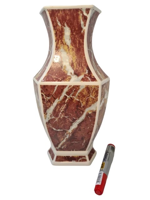 Grand Vase Vintage Style Art Déco Effet Marbrée Rouge Six Faces En Céramique