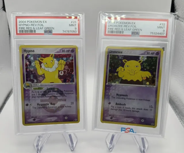 2004 Ex Fire Red And Leaf Green Hypno And Drowzee Both Error Cards - Holo PSA 9