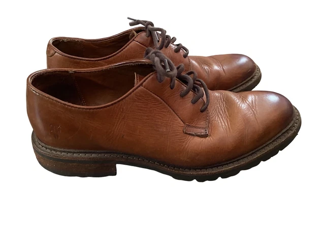 FRYE JAMES LUG Sole Brown Leather Wingtip Brogue Boots Mens  display picture 1