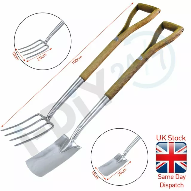 Stainless Steel Digging Spade/Fork with Ash Handle Garden Soil Wood Handle