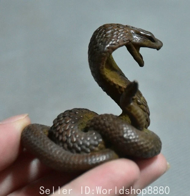 1.8" Old China Red Copper Carved Fengshui 12 Zodiac Year Snake Statue Sculpture