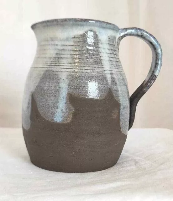 Drip Glaze Pitcher "GM Handarbeit" West German Pottery Vase Handmade Heavy