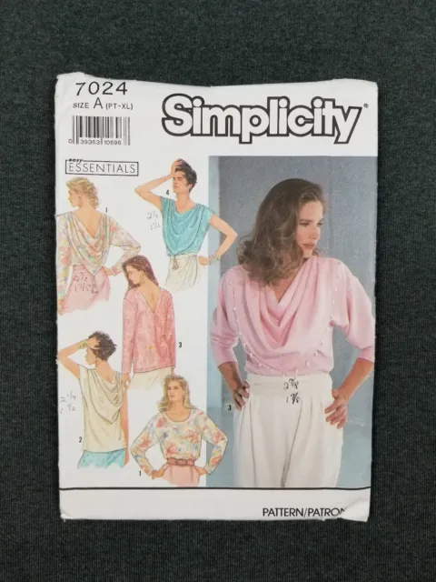 Simplicity Pattern #7024 ~  Draped Blouse / Shirt ~ Misses PT-XL / 6-24 ~ FF/UC