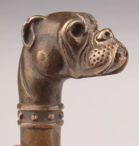 BRONZE PET DOG STATUE OLD CANE WALKING STICK HEAD HANDLE ACCESSORIE collectable