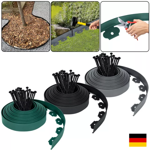 Flexibel Rasenkante Beeteinfassung Mähkante Garten Beetumrandung mit Erdnägel