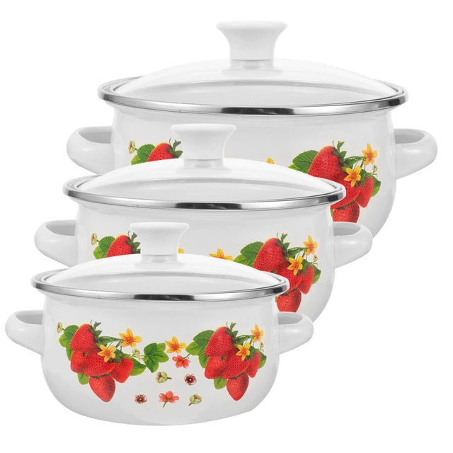 3 Stück kleine Töpfe für die Küche, Emaille-Topf, stapelbare Pfanne, Kochtöpfe,