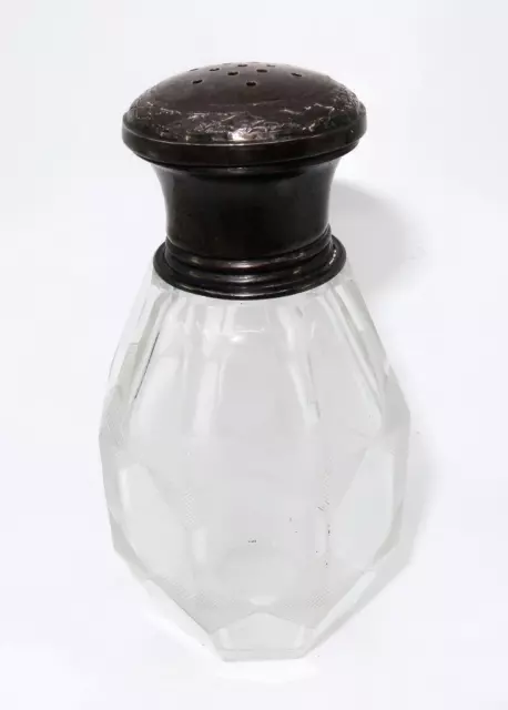 French Silver Art Deco Minerva .950 Sterling & Etched Glass Vanity Powder Shaker