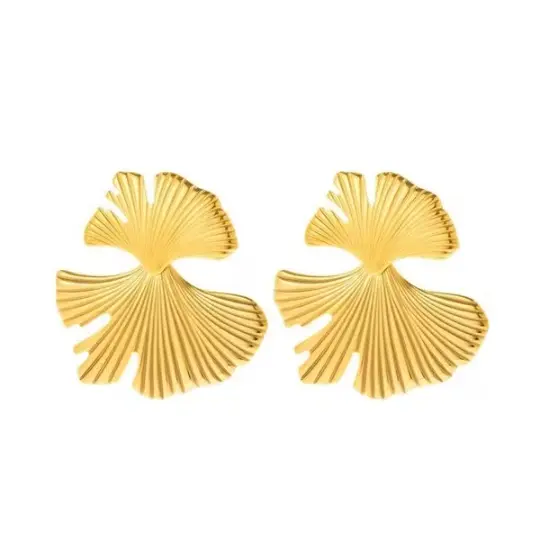 Boucles d'oreille pendante femme acier inoxydable doré Feuille de Ginkgo BO 890