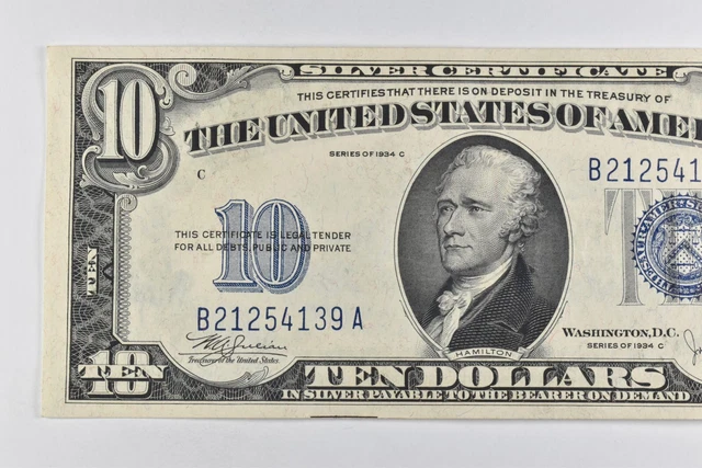 CRISP - 1934-C SILVER CERTIFICATE - US $10 Note - Higher Grade *599
