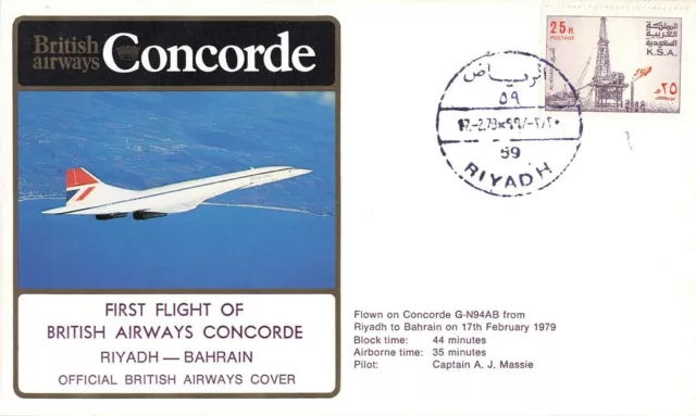 Primer vuelo de British Airways Concorde Riad-Bahrein 1979 cubierta oficial BA