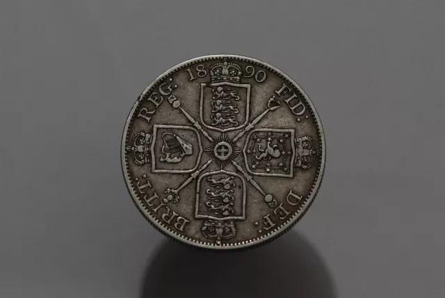 🧭 🇬🇧 Uk Gb Double Florin 1890 Arabic 1 Victoria Sharp Details B59 #3133