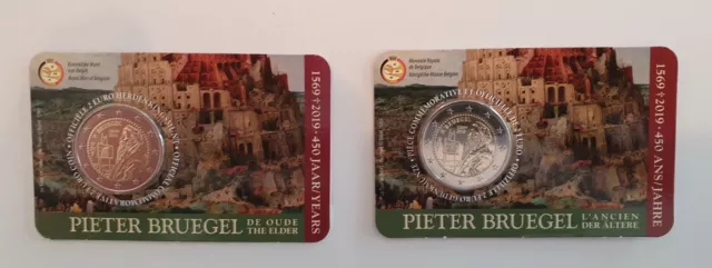 2x Belgien 2 Euro Gedenkmünze 2019  "P. Bruegel" in Coincard  wallo./fläm.