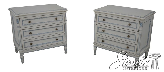 60317EC: Pair 3 Drawer Paint Decorated French Louis XVI Style Nightstands