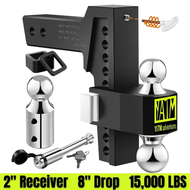 YATM Trailer Hitch Fits 2 Inch Receiver, 8 Inch Adjustable Drop Hitch, 15000LBS