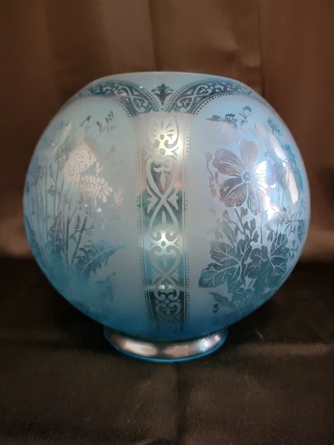 Antique Vintage Blue Ball Shade Globe GWTW Banquet Kerosene Oil Center Draft 2