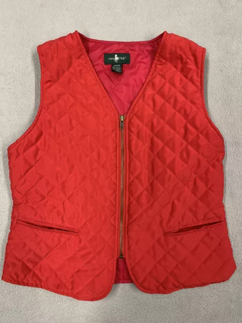 Hunt Club Vest Women’s Size Large Red Quilted Zip Up Riding Equestrian Pockets