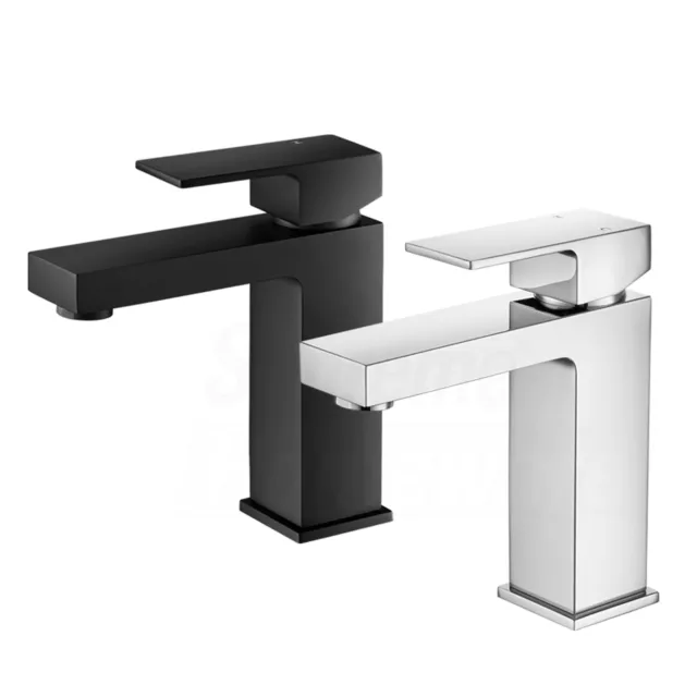 Bathroom Basin Mixer Tap Chrome Black Square Brass Vanity Sink Lever Faucet WELS