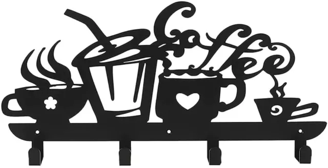 Metal Key Holder Hooks Organizer Rack Wall Mounted Decor, Coffee Cup sign Rack