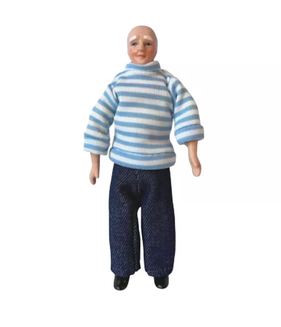 Casa Delle Bambole Moderno Nonno IN Blu Jumper & Jeans Porcellana 1:12 Persone