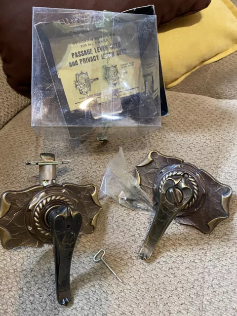 Vintage Brass Amerock Carriage House Privacy Lever set Door Knob Handle GREAT