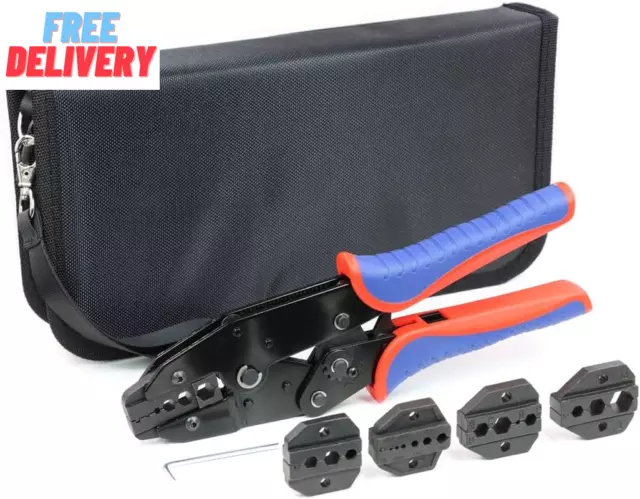 Coax Ratchet Crimping Tool Set for Coaxial RG Cable RF Connector with 5 Changeab