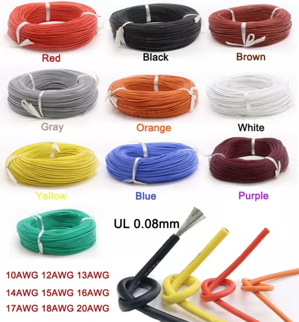 Silicone Stranded Flexible Cable Wire 10-20AWG Gauge 0.08mm Tinned Copper Wires