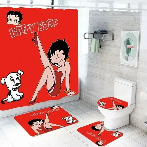 Cute Betty Boop Bathroom Shower Curtain Toilet Seat Cover Rugs