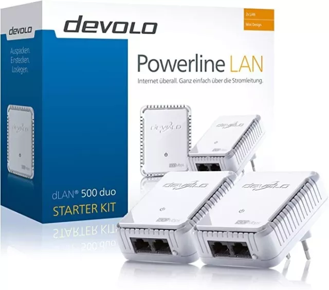 2 X Devolo dLAN 500 Duo PowerLAN-Adapter (2x LAN Port, 500 Mbit/s) STARTER KIT