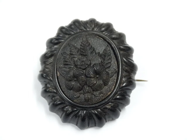 Antike Jet - Trauerschmuck -  Brosche um 1880