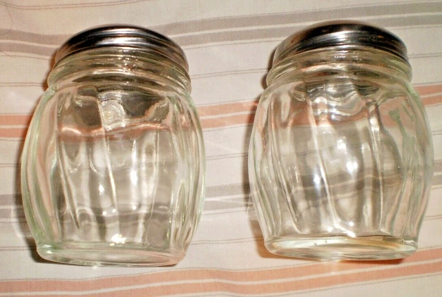 Vintage 9 Clear Glass cheese & Pepper Shaker with Metal Lids