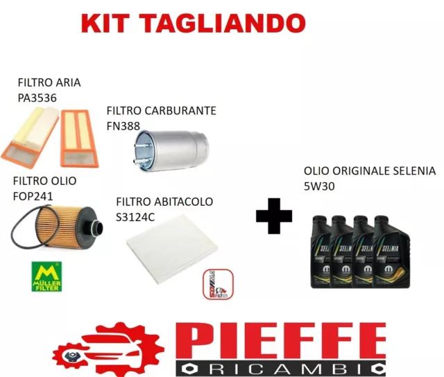 Kit tagliando per FIAT Punto evo EURO 5 1.3 Multijet + 4 Lt olio selenia 5W30