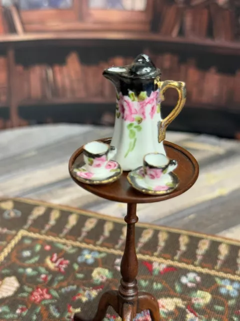 Vintage Miniature Dollhouse Artisan Porcelain Ni-Glo Painted Coffee Serving Set