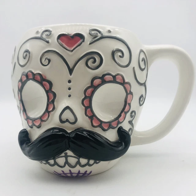 Sugar Skull Coffee Cup Mug Mustache Day of the Dead Dia de Los Muertos Cup