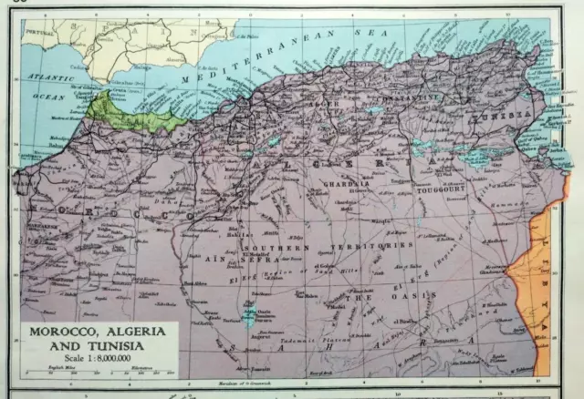 Vintage map MOROCCO ALGERIA TUNISIA GOLD COAST NIGERIA 1930s, approx A3 size VGC 3