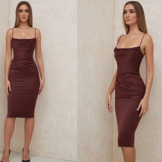 anja wine satin corset midi dress Clothing : Midi Dresses : 'Anja' Wine Satin Corset Midi Dress