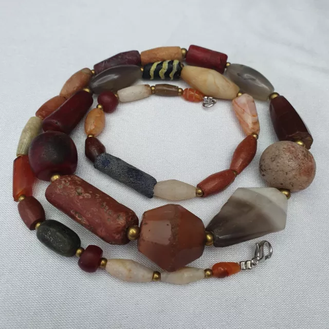 Antique Carnelian Multi Agate ancient Jasper Glass Beads Necklace