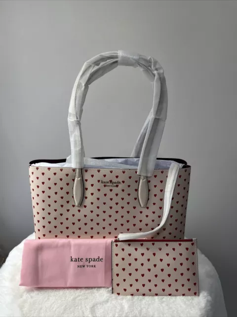 New Kate Spade All Day Spencer Heart Print Tote Bag Fits 13” Laptop Milk Glass
