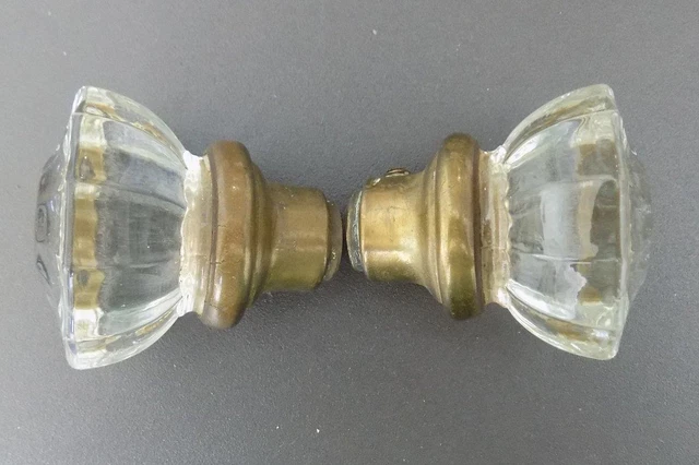 Door Knobs Antique Vintage Glass 1 6/8 Inches Wide 2 Inches High 12 Sided (D5)