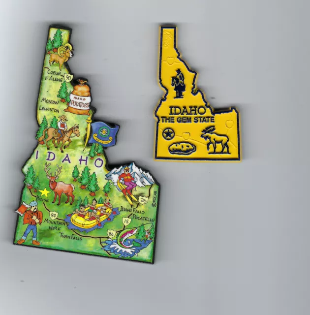 SET OF TWO  IDAHO  STATE MAP MAGNETS  ARTWOOD and 2-COLOR