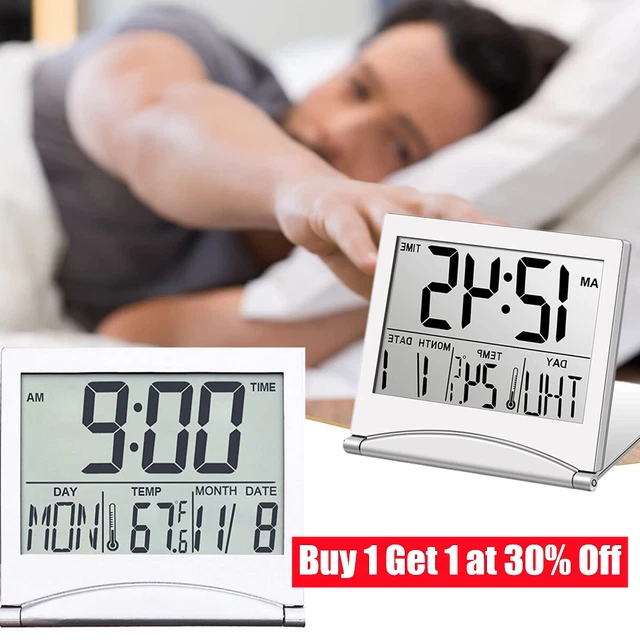 Folding LCD Digital Alarm Clock Desk Table Temperature Travel Electronic Clock
