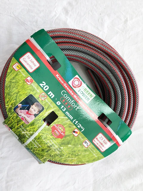 Green Tower Gartenschlauch Kreuz-Gewebe-Wasserschlauch 20m Ø13mm NEU