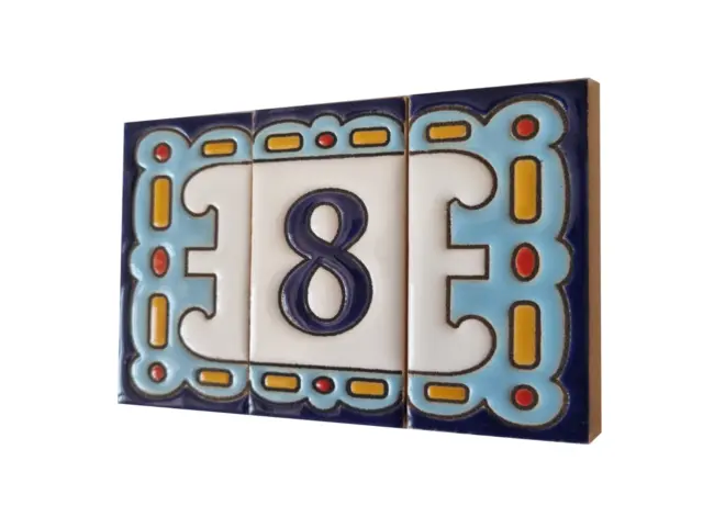 7.5 x 3.7cm Abstract Hand Painted Ceramic Spanish Blue Number & Letter Tiles 2
