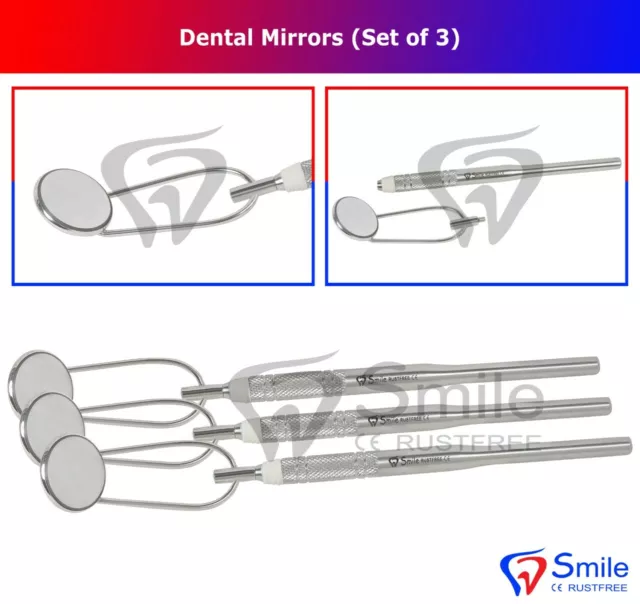Dental Mouth Mirrors Ensemble De 3 avec Poignée Dentistes Bouche Miroir