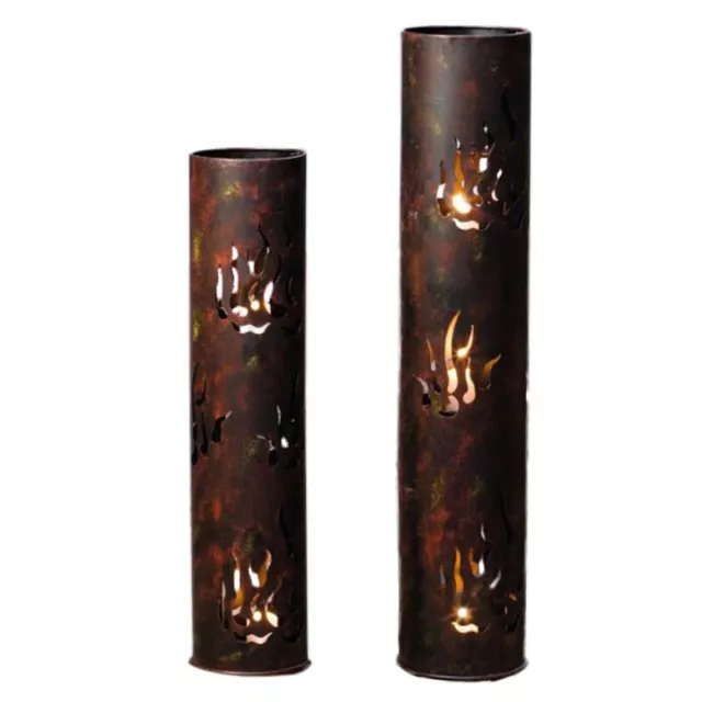 2Pcs Large Cylinder Metal Candle Holder Flame Grain Lantern Garden Home Decor AU