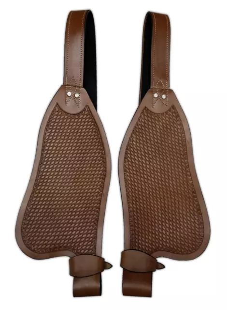 Genuine Leather Fender Set Western Basket Weave Tooled Basketweave Fenders Pair